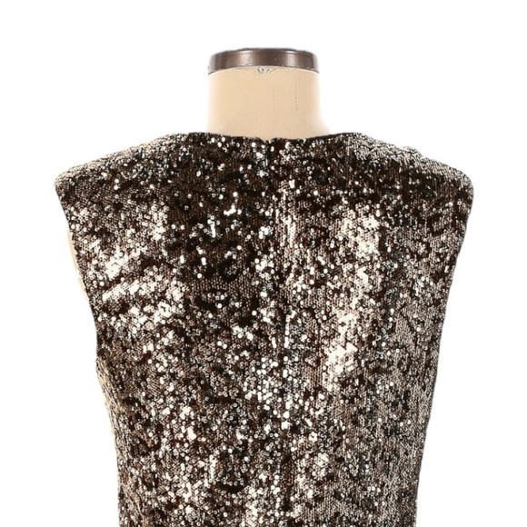 Elie Tahari Gold Sequin Draped V-Neck Blouse Top 8 NWT $245 Party Holiday Glam - Picture 4 of 10